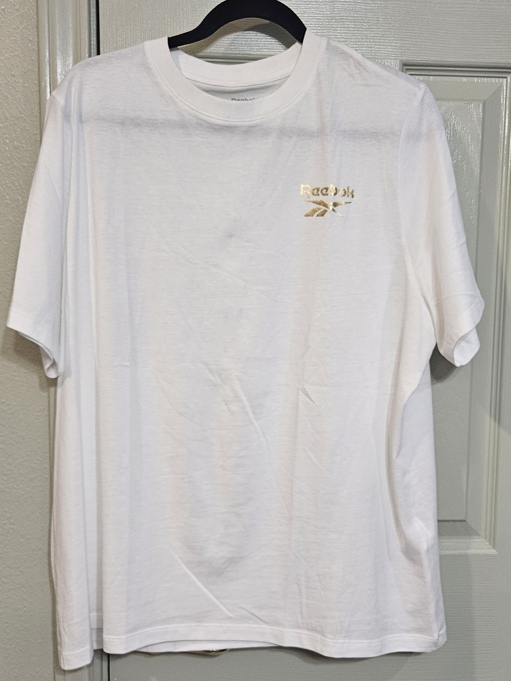 Reebok White Short Sleeve Tee with Metallic Gold Logo
